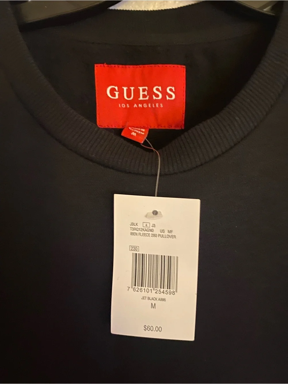 GUESS Black Crewneck Sweatshirt with White Panel and Red Logo